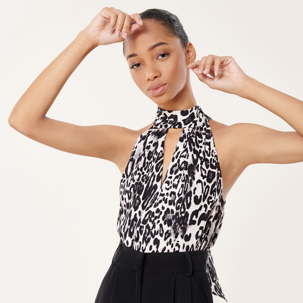 Nwt Milly Leopard Print Emma Tie Neck Top